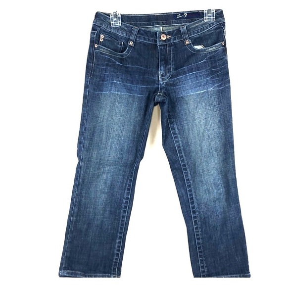 Euc-7 Seven Vintage Low Rise Distressed Five Pockets Zip Fly Cropped Jeans 27 - Picture 1 of 5
